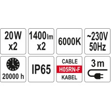 YATO Reflector LED cu trepied, 2x20W, 2x1400lm..